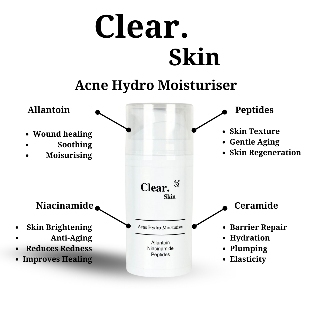 Clear. Skin Acne Hydro Moisturiser with Allatoin, Niacinamide & Peptides 80ml